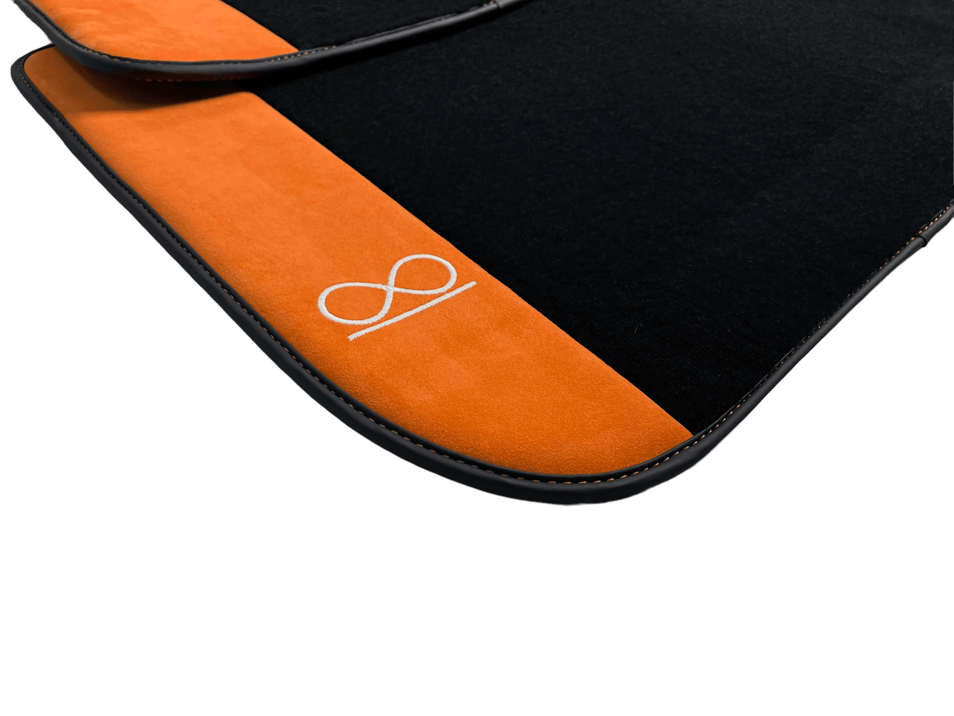 Black Floor Mats For Rolls Royce Shadow 1965-1977 With Orange Alcantara Leather - AutoWin