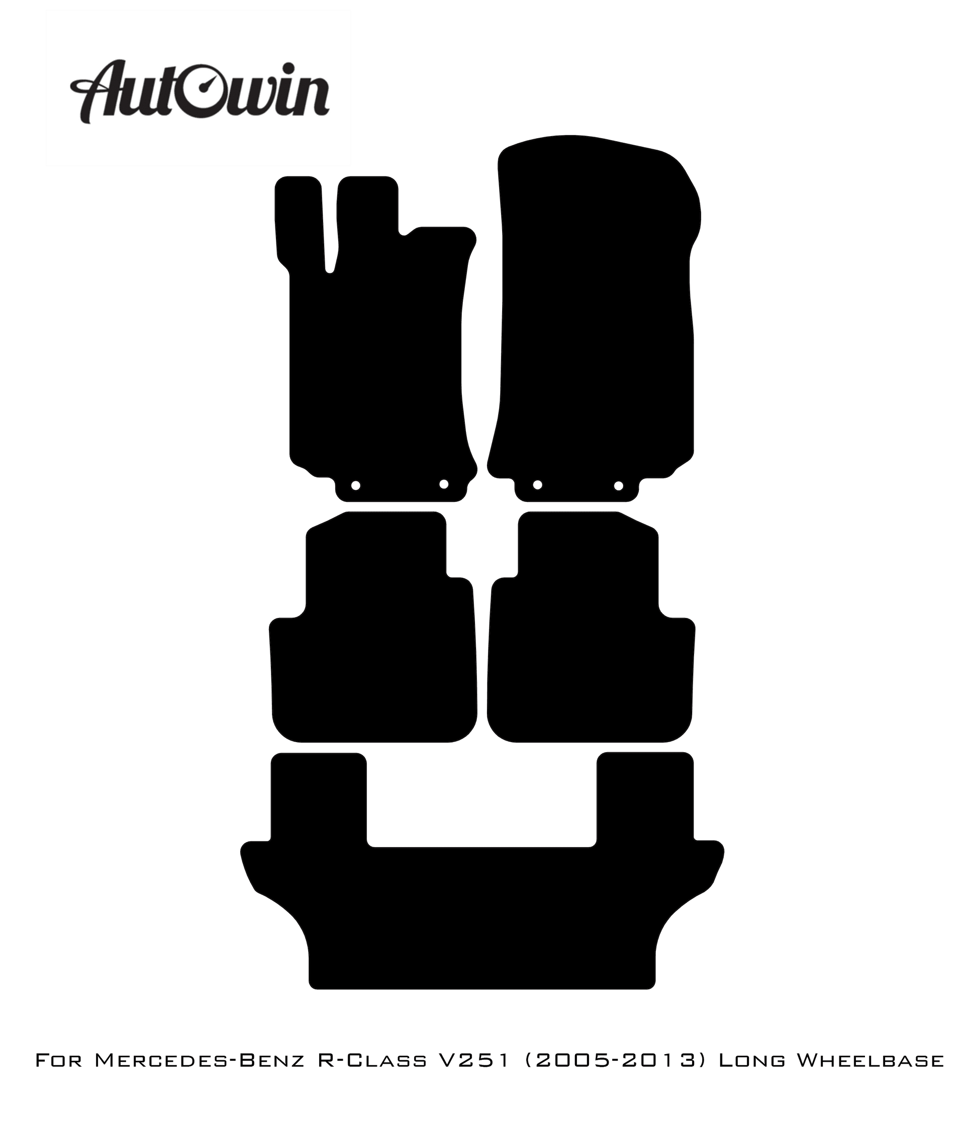 Black Luxury Floor Mats For Mercedes Benz R-Class V251 (2005-2013) Long Wheelbase | ER56 Design - AutoWin
