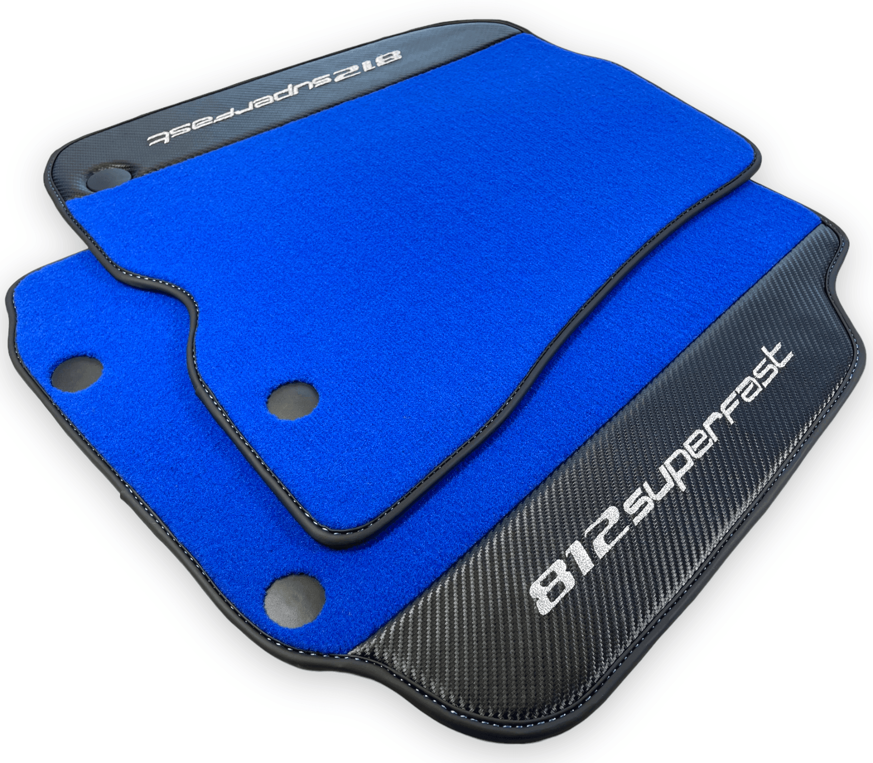 Blue Floor Mats For Ferrari 812 Superfast With Carbon Fiber Leather - AutoWin