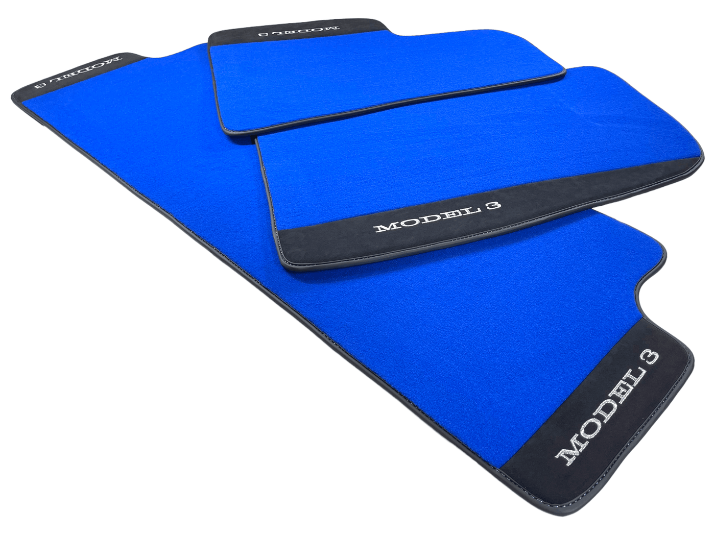 Blue Floor Mats For Tesla Model 3 With Alcantara Leather - AutoWin