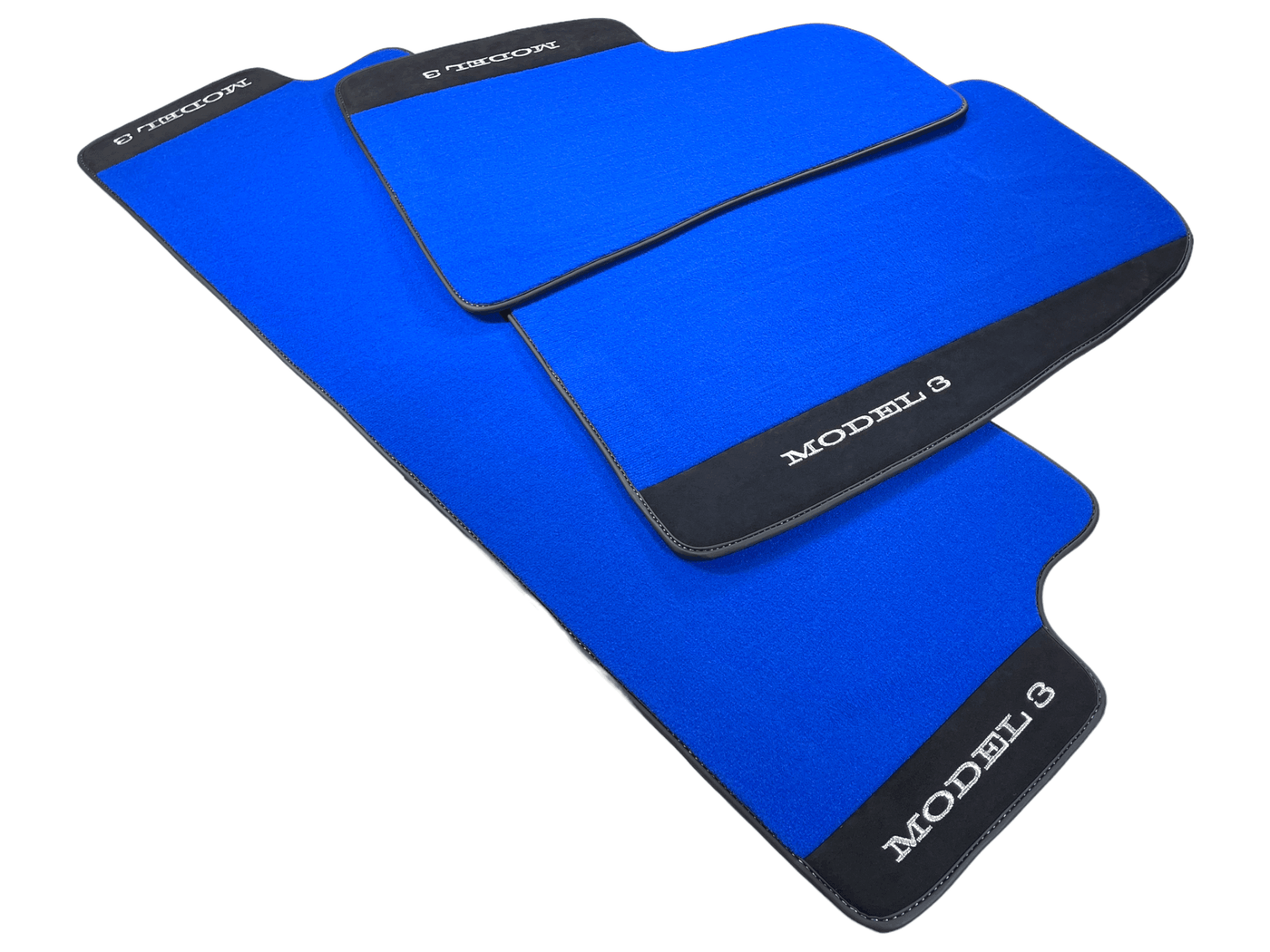 Blue Floor Mats For Tesla Model 3 With Alcantara Leather - AutoWin