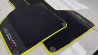 Black Floor Mats for Lamborghini Huracan With Alcantara Leather Yellow Trim