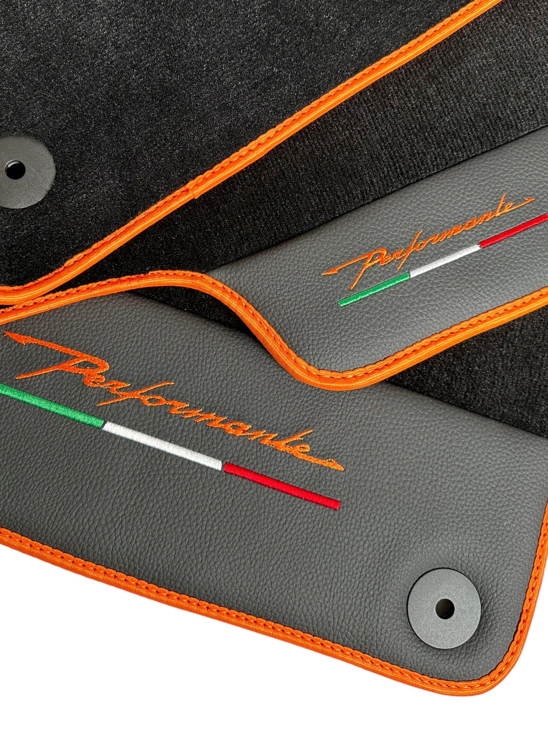 Floor Mats For Lamborghini Urus Performante Leather And Orange Trim - AutoWin
