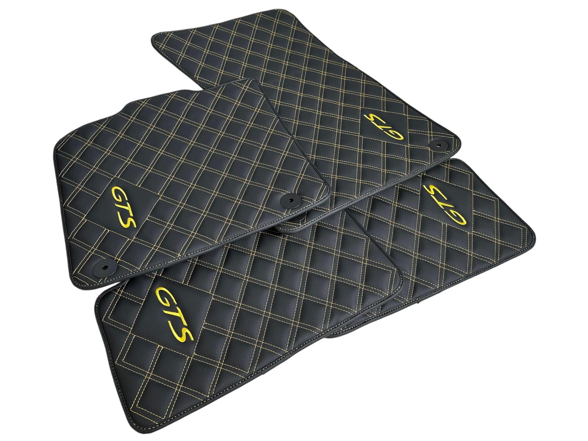 Leather Floor Mats for Porsche Cayenne GTS 2018-2023 Yellow Sewing - AutoWin