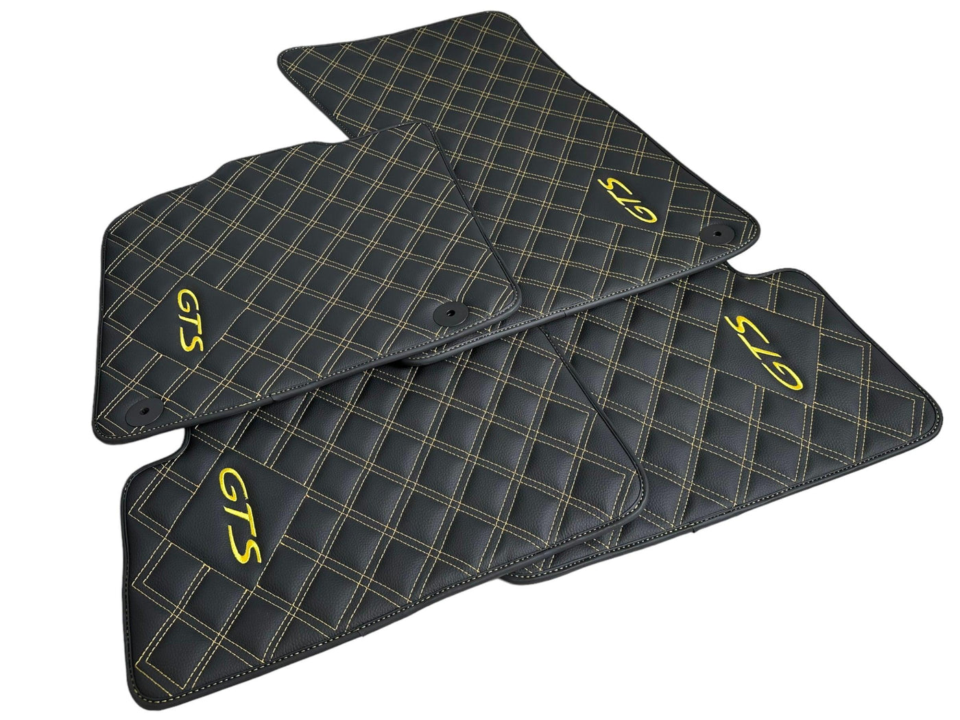 Leather Floor Mats for Porsche Cayenne GTS 2018-2023 Yellow Sewing - AutoWin