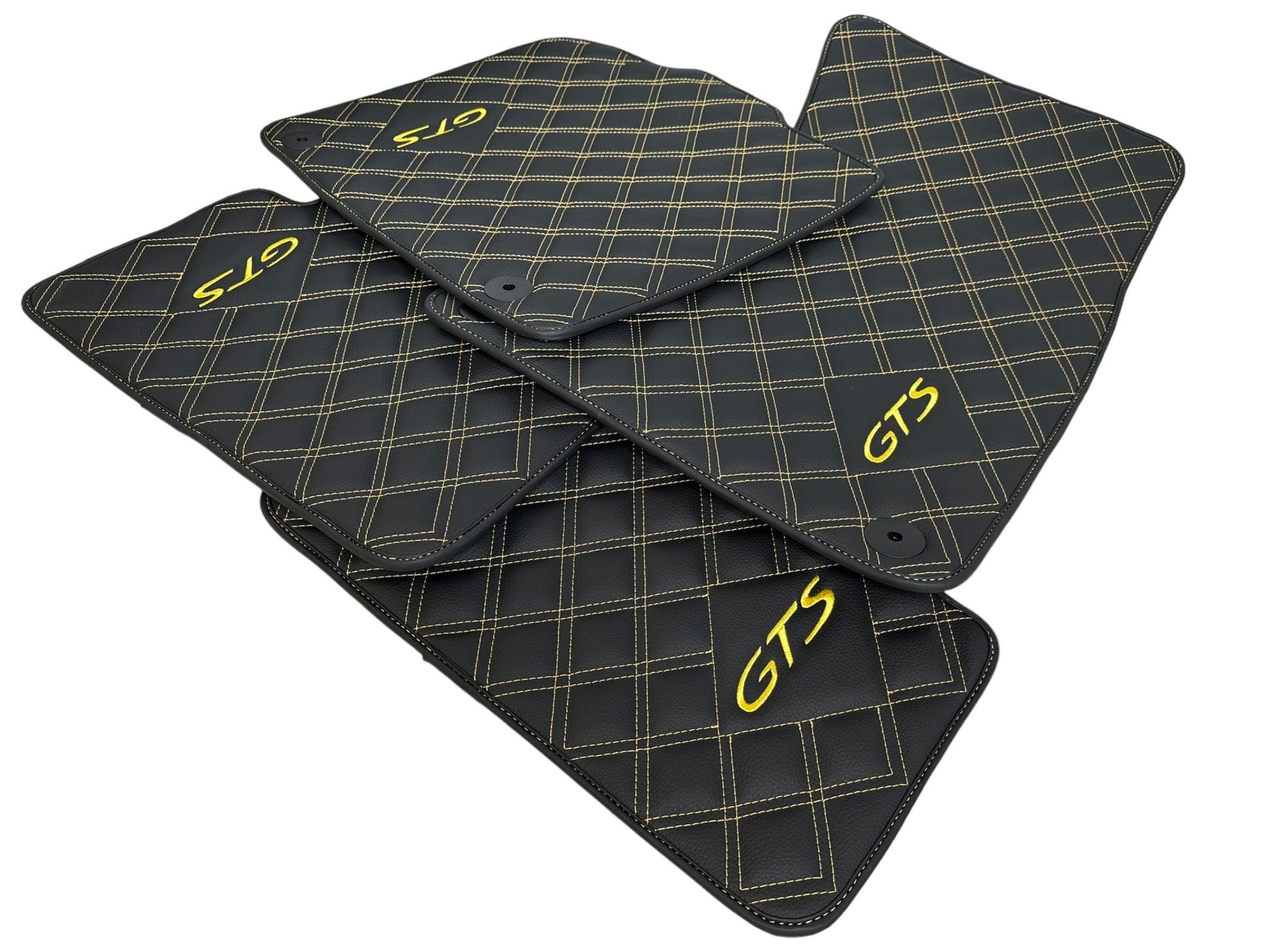 Leather Floor Mats for Porsche Cayenne GTS 2018-2023 Yellow Sewing - AutoWin