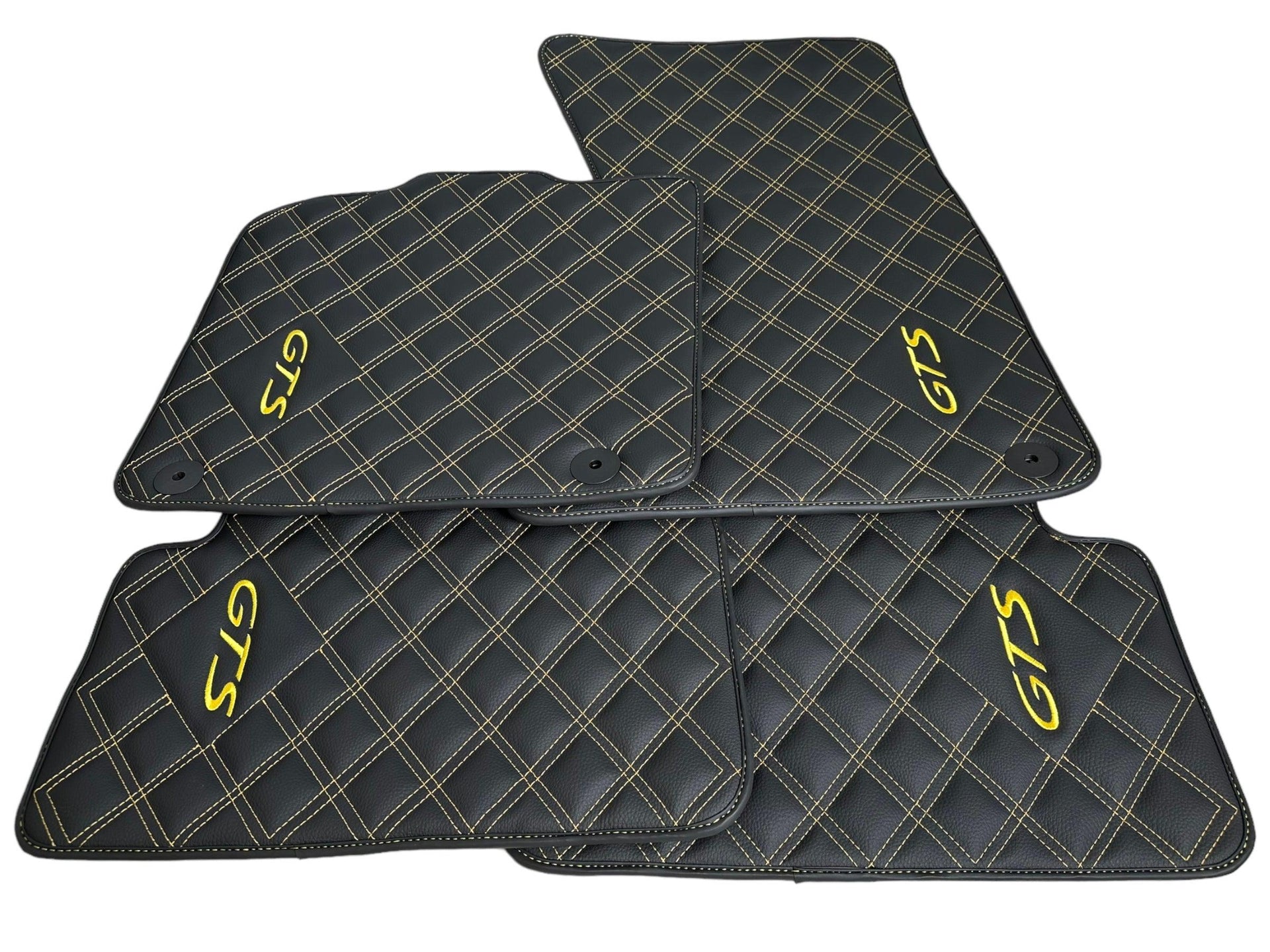 Leather Floor Mats for Porsche Panamera 2017-2023 971 Yellow Sewing - AutoWin