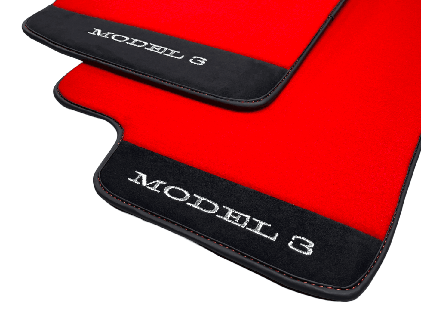 Red Floor Mats For Tesla Model 3 With Alcantara Leather - AutoWin