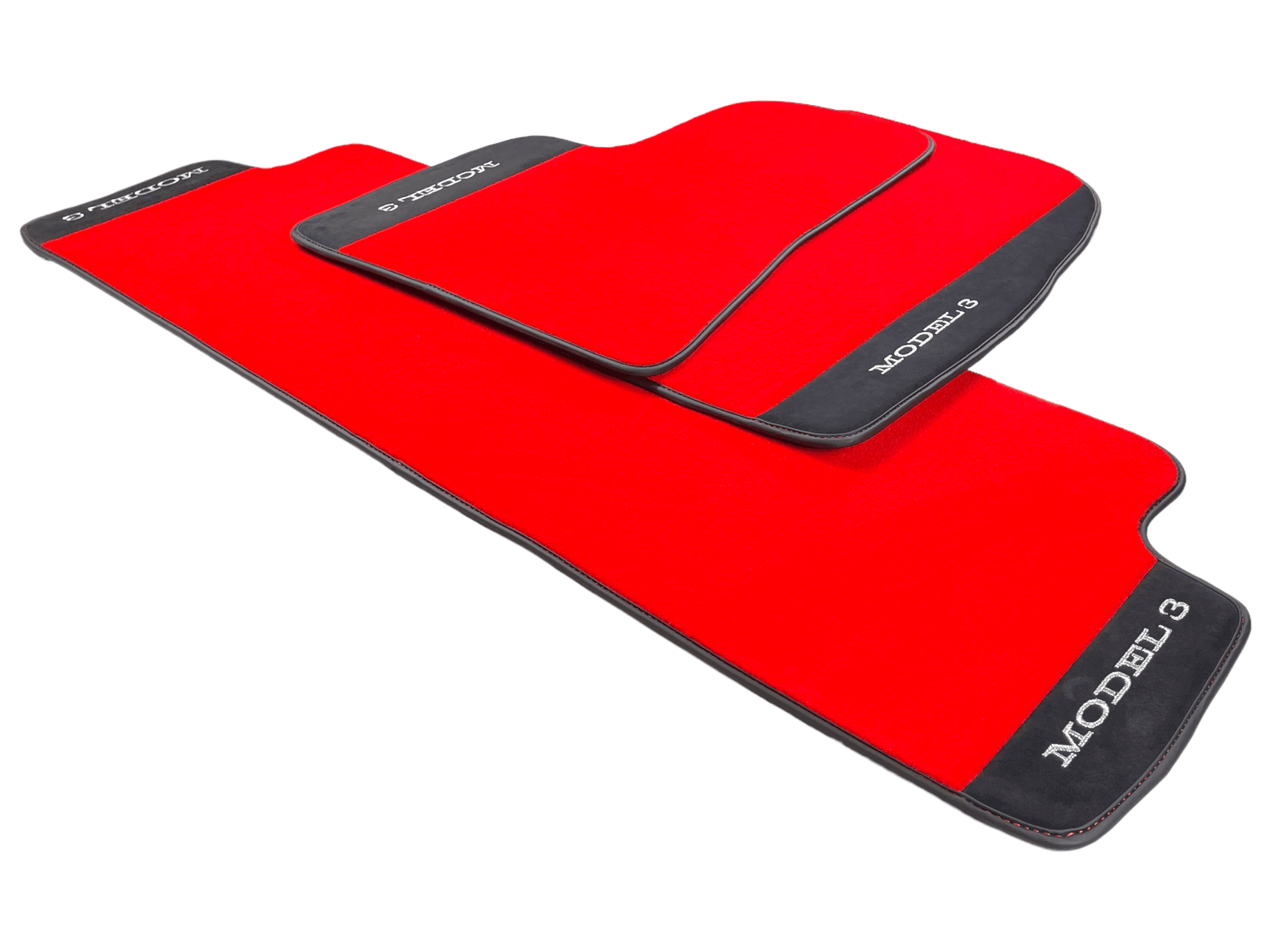 Red Floor Mats For Tesla Model 3 With Alcantara Leather - AutoWin