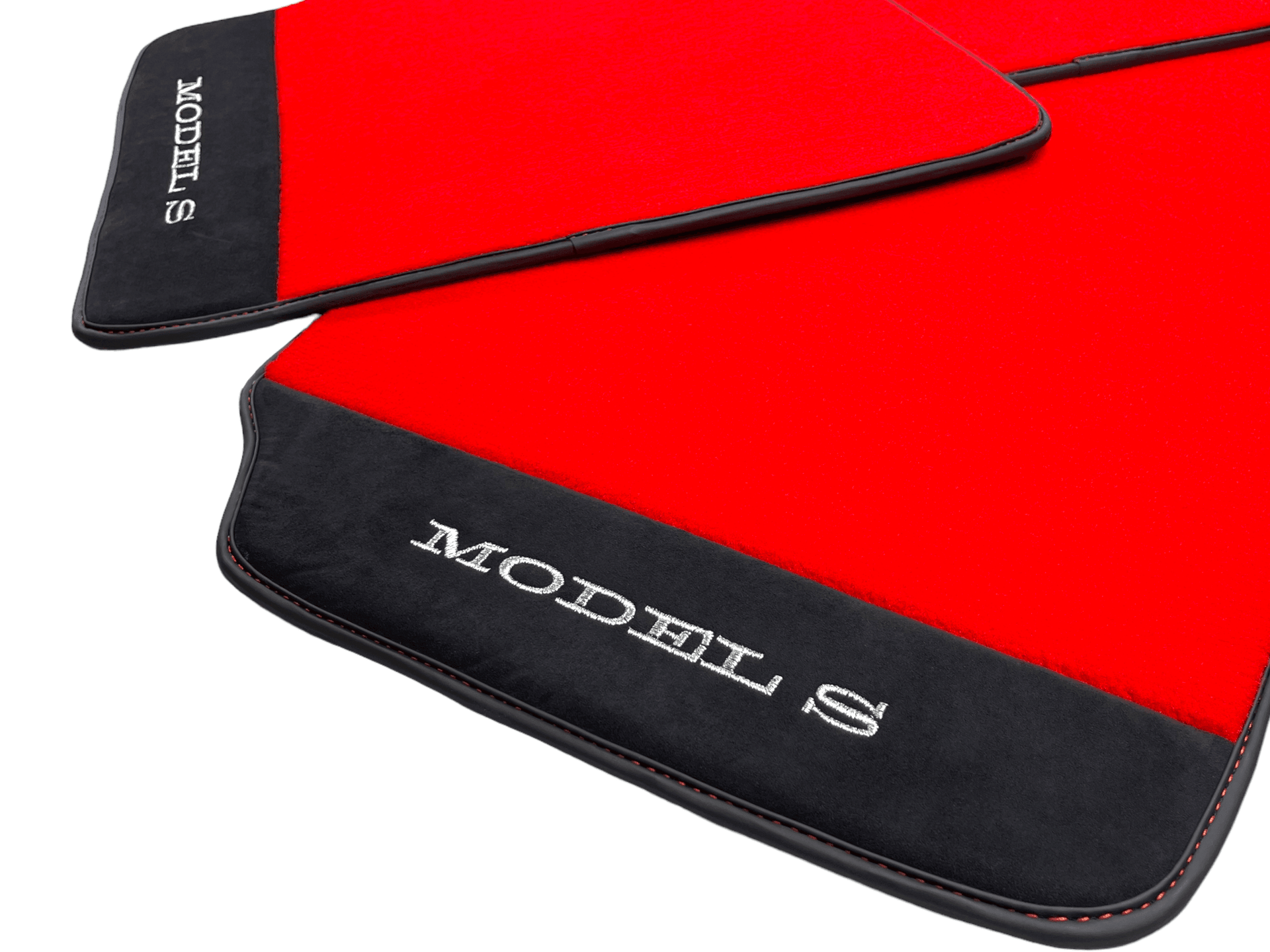 Red Floor Mats For Tesla Model S With Alcantara Leather - AutoWin