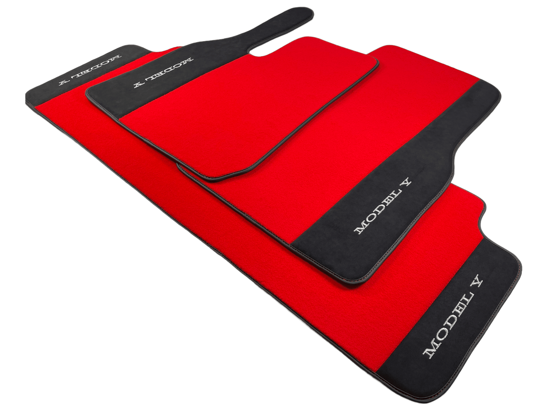 Red Floor Mats For Tesla Model Y With Alcantara Leather - AutoWin