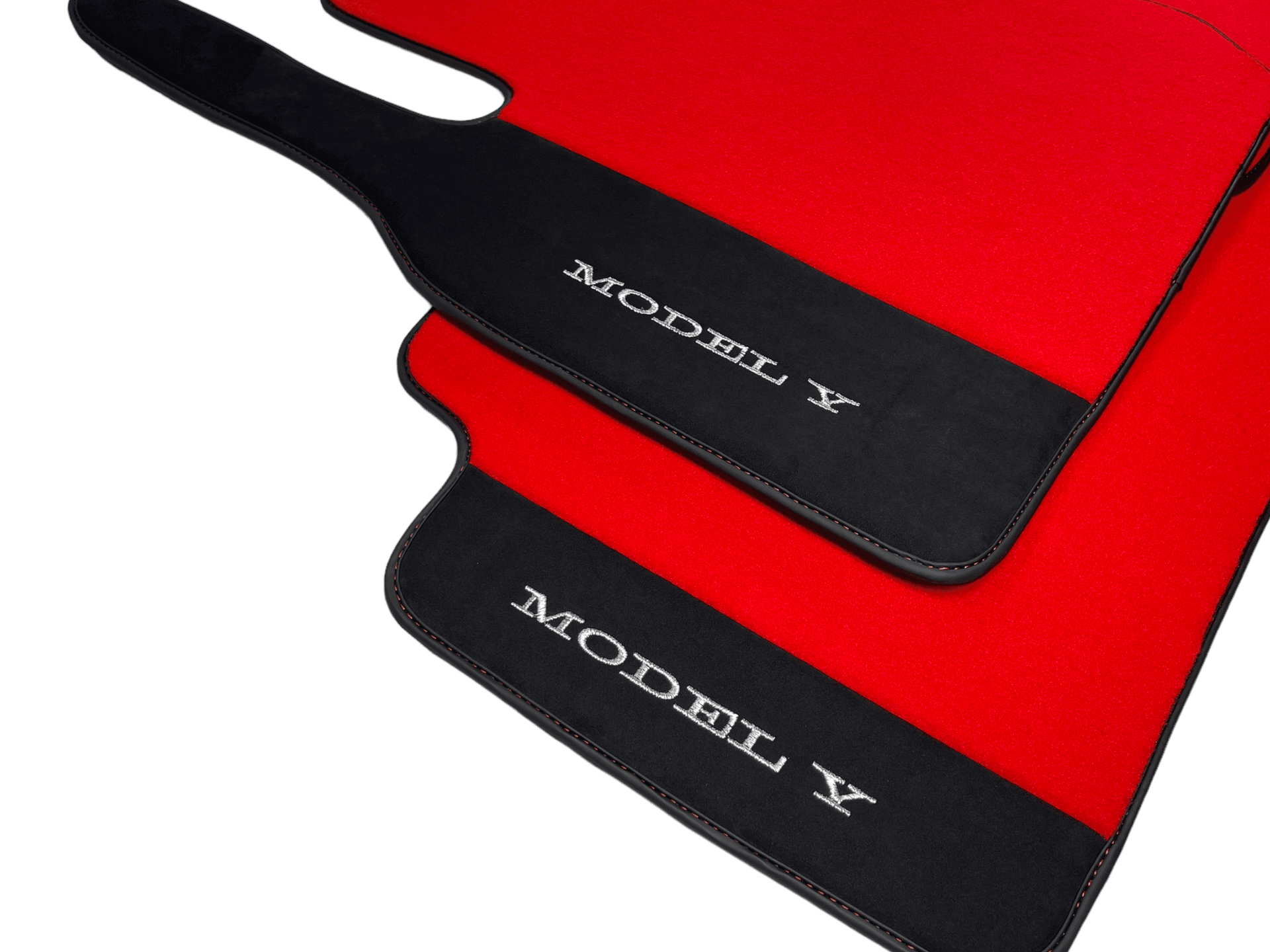 Red Floor Mats For Tesla Model Y With Alcantara Leather - AutoWin