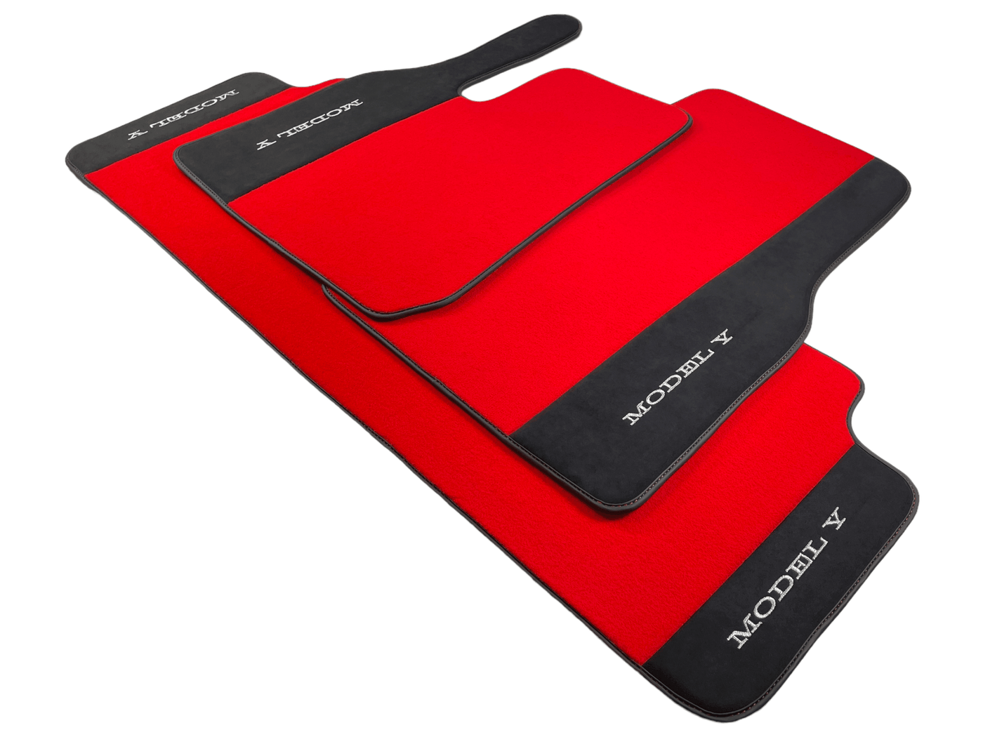 Red Floor Mats For Tesla Model Y With Alcantara Leather - AutoWin